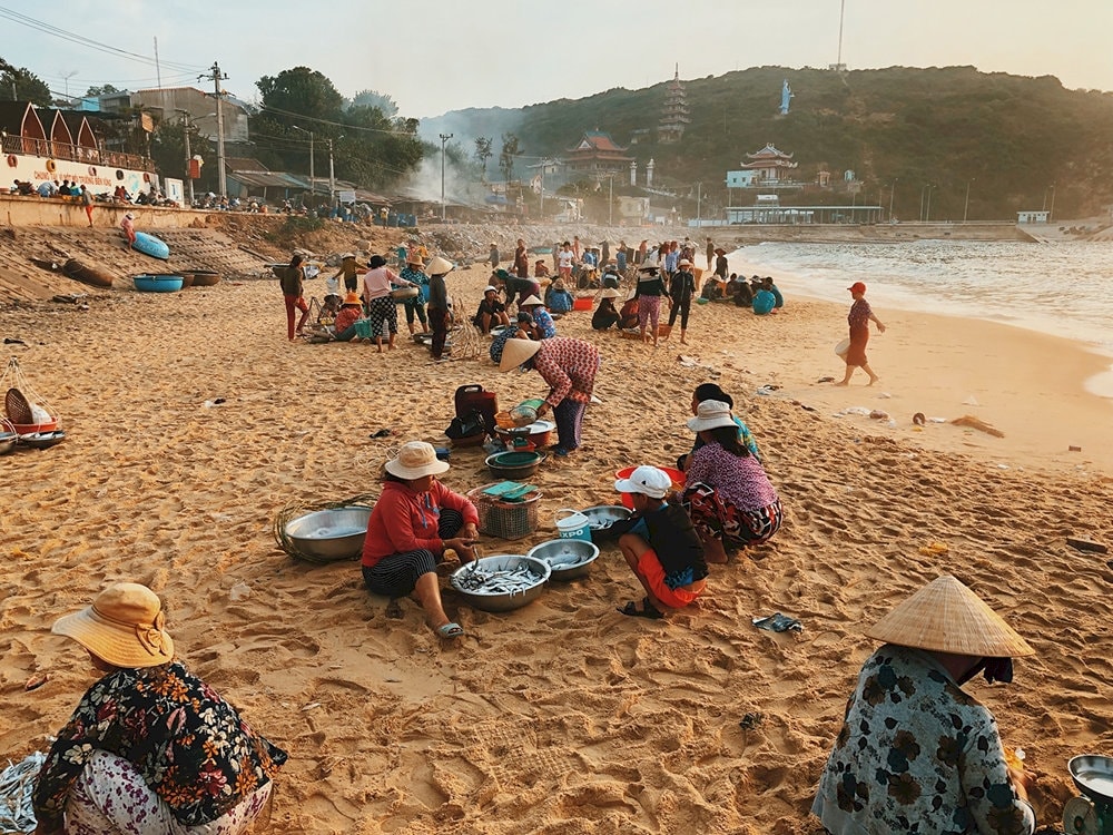 Buying a variety of fresh seafood directly from local fishermen